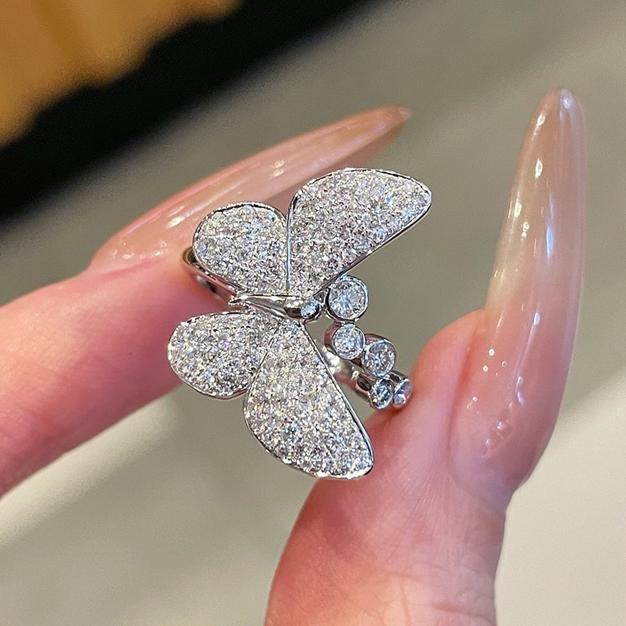 14k Gold 0.8 Ct Natural H Diamond & Butterfly Ring - 4