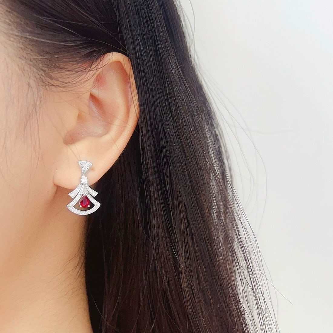 14k Gold 1.00 Ctw Natural Ruby & Diamond Earrings - 2