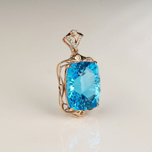14k Gold 20.3 Ct Natural Topaz & Diamond Pendant( Without Chain ) - 8
