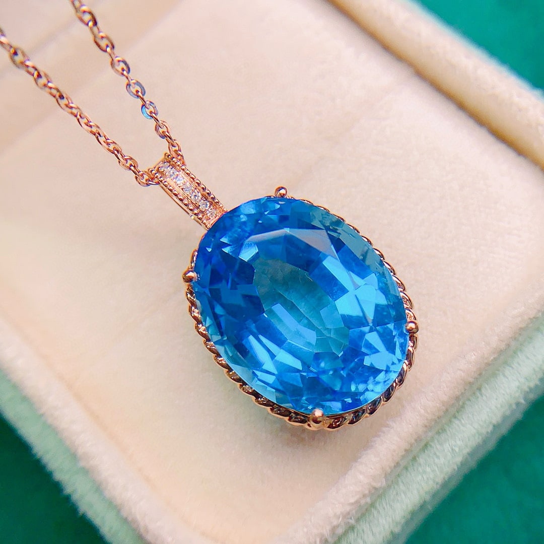 14k Gold 17.02 Ctw Natural Topaz & Diamond Pendant( Without Chain ) - 3