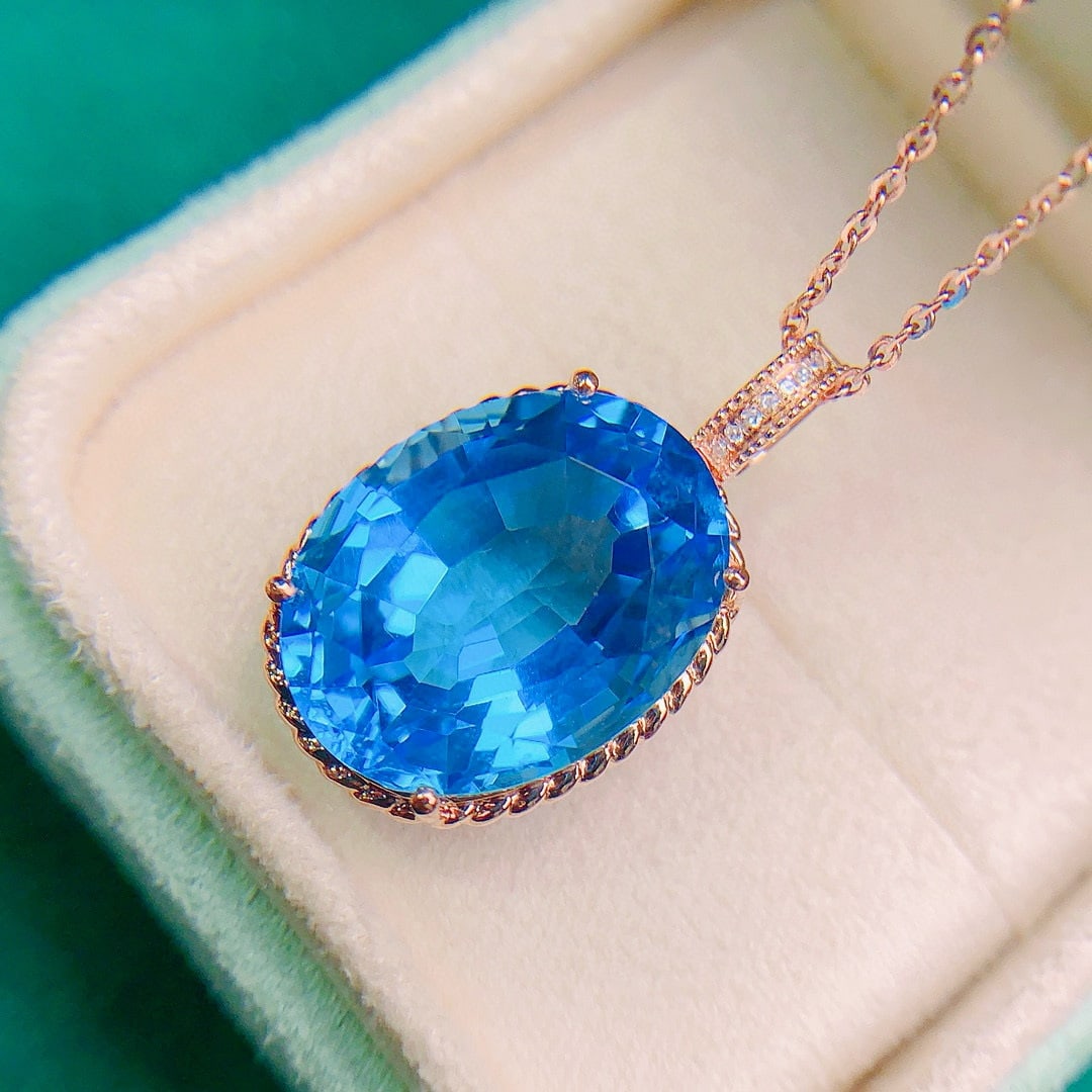 14k Gold 17.02 Ctw Natural Topaz & Diamond Pendant( Without Chain ) - 4