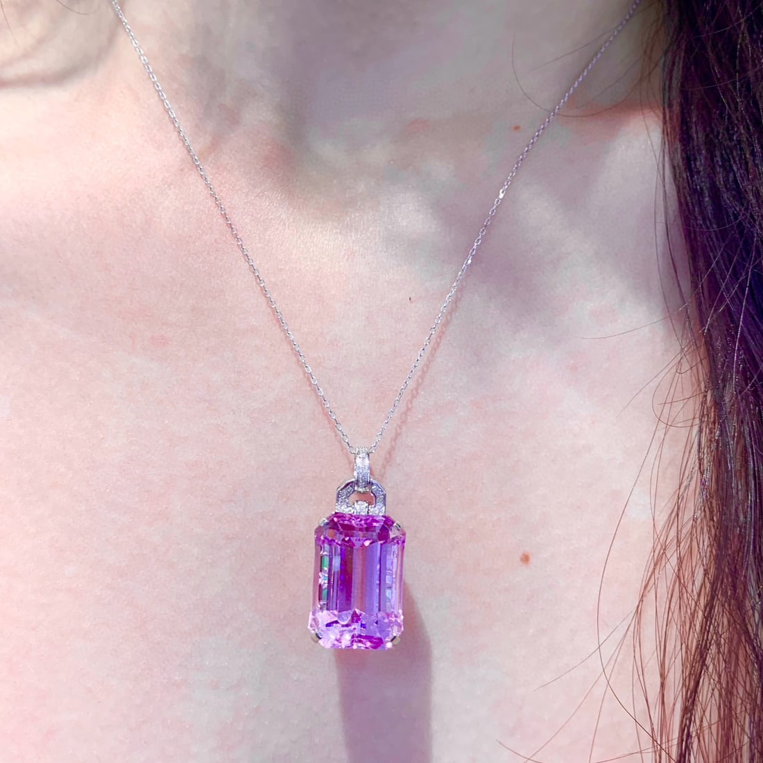 14k Gold 22 Ct Natural Kunzite & Diamond Pendant( Without Chain ) - 5