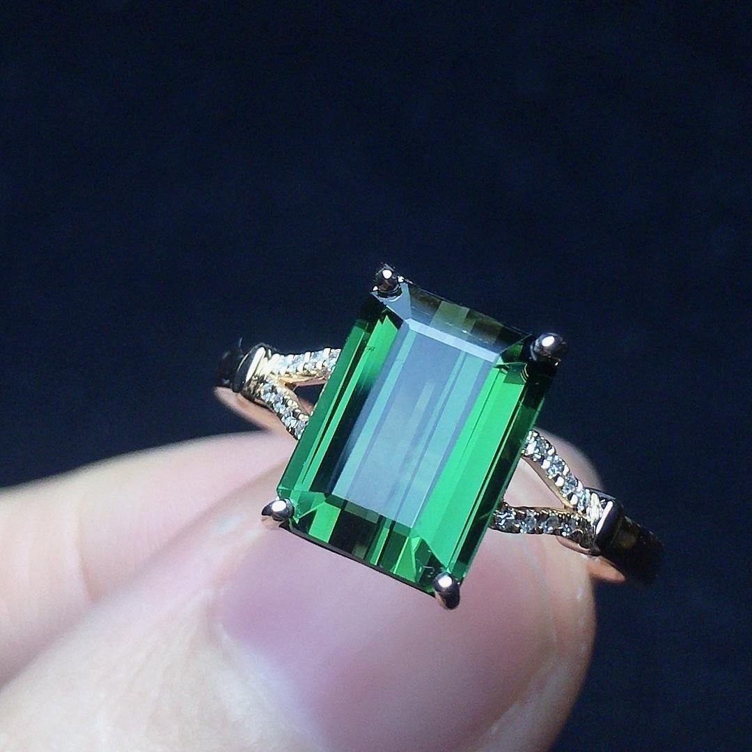 14k Gold 2.88 Ct Natural Tourmaline & Diamond Ring - 3