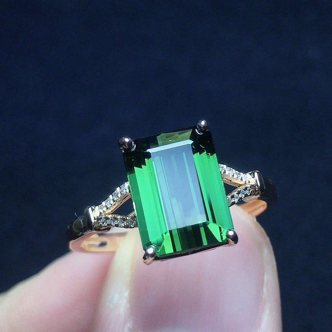 14k Gold 2.88 Ct Natural Tourmaline & Diamond Ring - 4