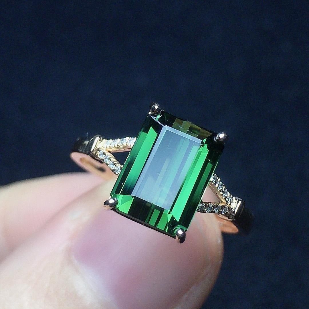 14k Gold 2.88 Ct Natural Tourmaline & Diamond Ring - 5