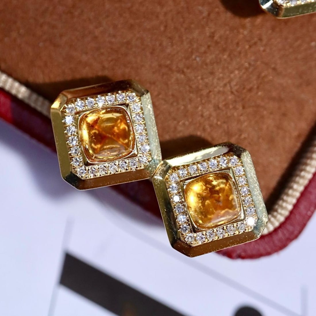 14k Gold 2.15 Ctw Natural Spessartine & Diamond Earrings - 5