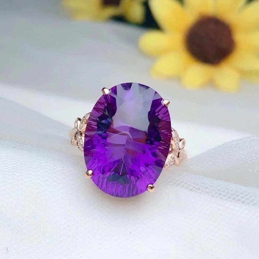 14k Gold 10.0 Ct Natural Amethyst & Diamond Ring: Ref:231184123 // gold content:14k gold // ring size:7. 25us // // main gemstone:amethyst // shape:oval // carat weight:10. 0ct // color:purple // treatment:natural // // adjacent gemstone 2 : diamond