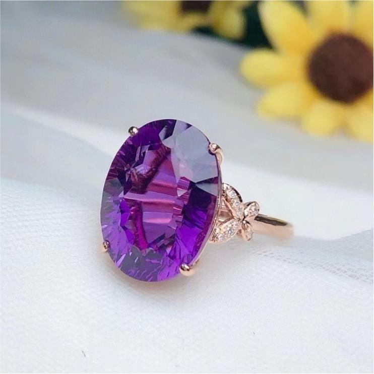 14k Gold 10.0 Ct Natural Amethyst & Diamond Ring - 3