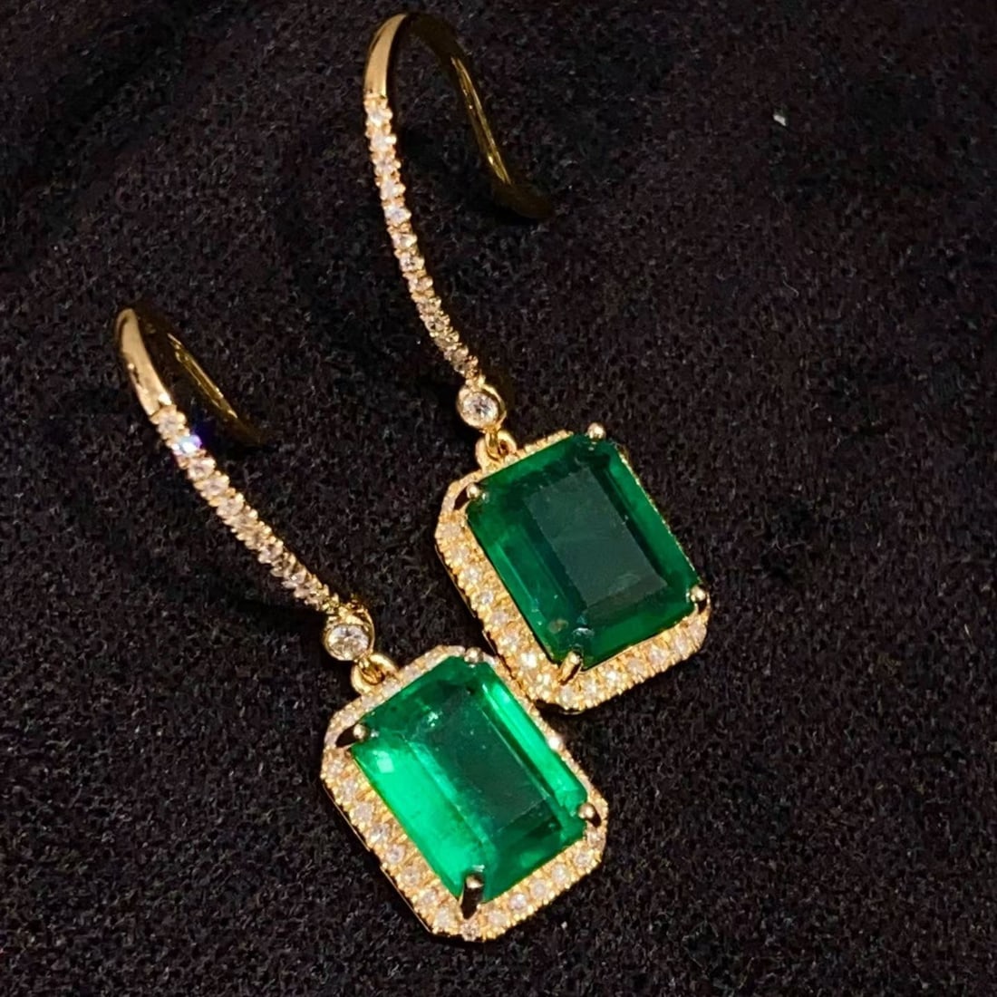 14k Gold 3.4 Ct Natural Emerald & Diamond Earrings - 2