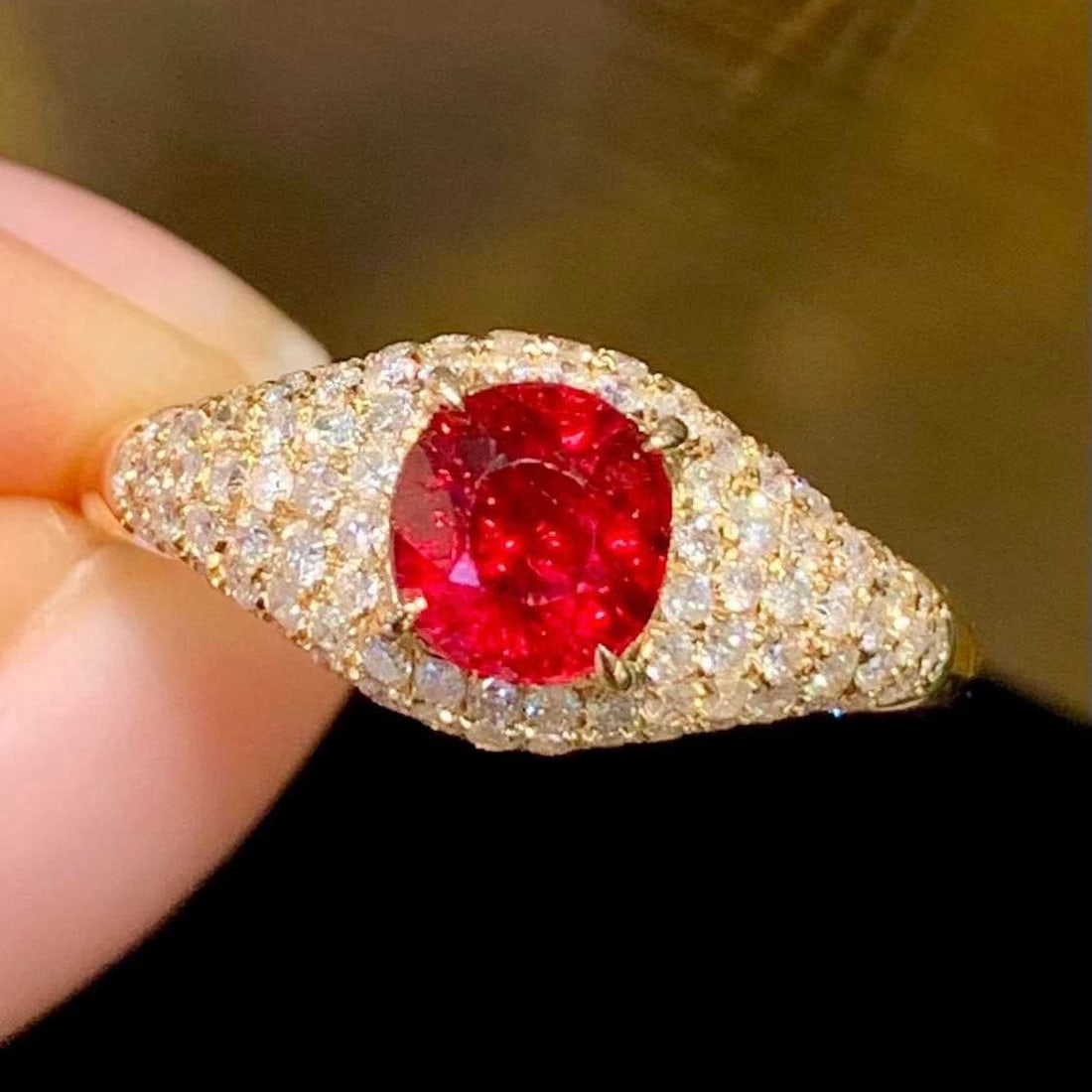 14k Gold 1.1 Ct Natural Ruby & Diamond Ring: Ref:231184132 // gold content:14k gold // ring size:7. 25us // // main gemstone:ruby // shape:oval // carat weight:1. 1ct // color:pigeonblood red // treatment:natural // // adjacent gemstone 2 : diam