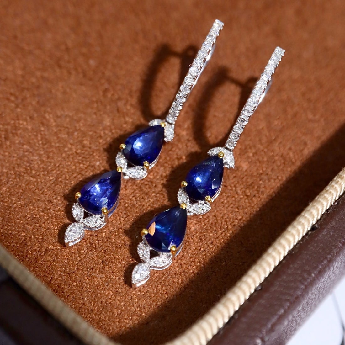 14k Gold 2.27 Ctw Natural Sapphire & Diamond Earrings - 2