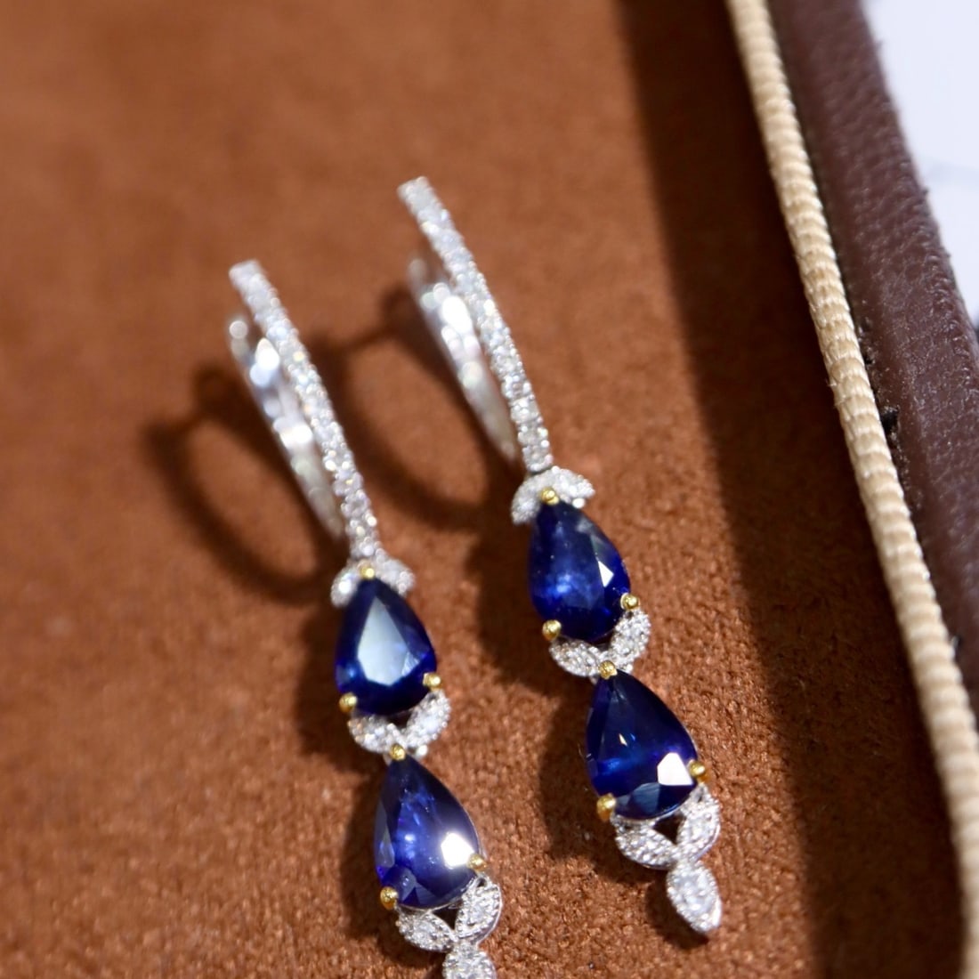14k Gold 2.27 Ctw Natural Sapphire & Diamond Earrings - 3
