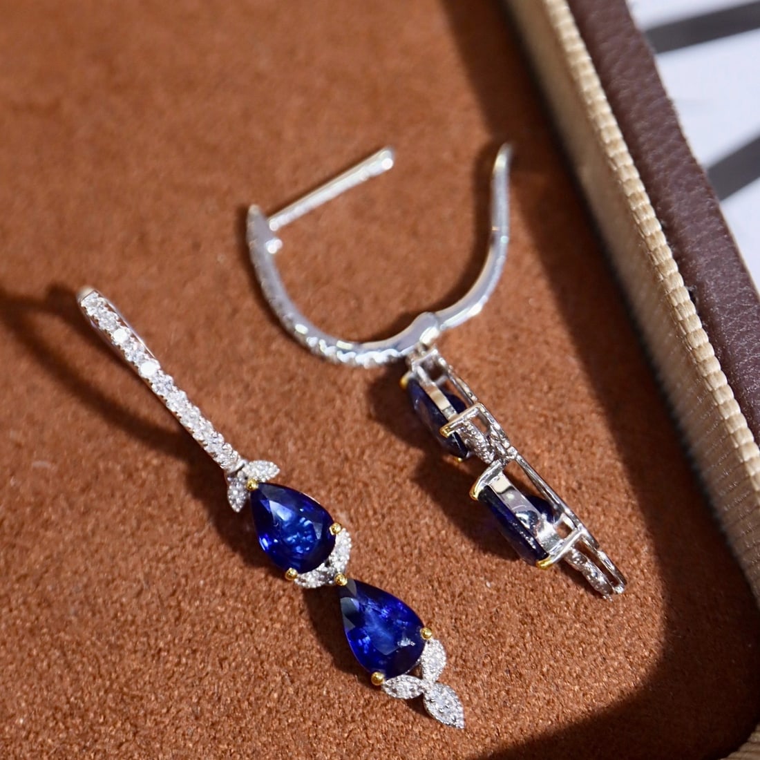 14k Gold 2.27 Ctw Natural Sapphire & Diamond Earrings - 4