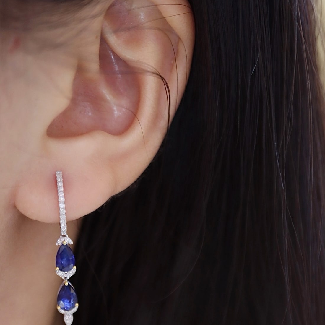 14k Gold 2.27 Ctw Natural Sapphire & Diamond Earrings - 7
