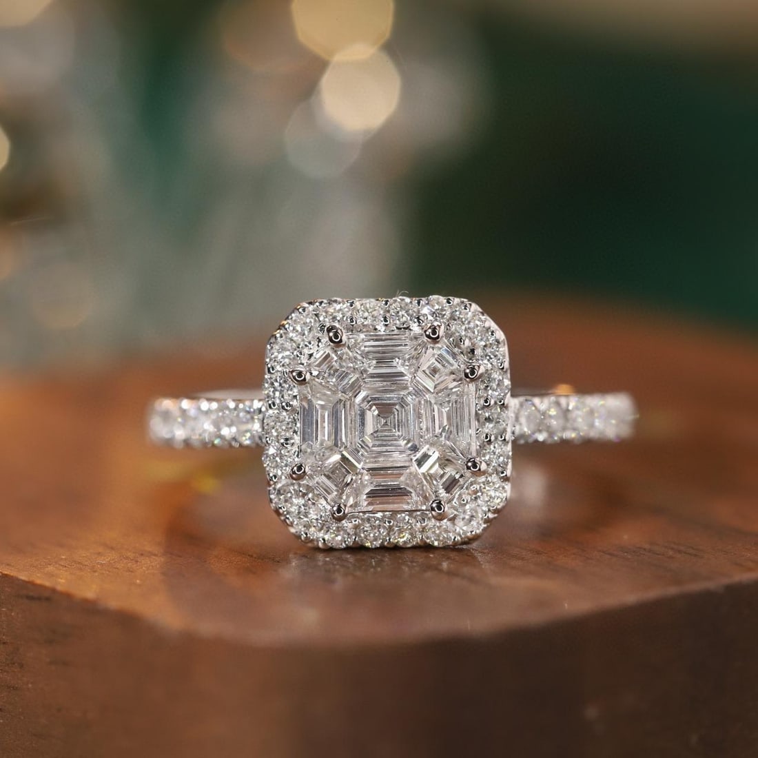 14k Gold 1.07 Ctw Natural H Diamond Ring: Ref:231184143 // gold content:14k gold // ring size:7. 25us // // main gemstone:diamond // shape:asscher // carat weight:0. 51ct // clarity grade:vs-si // color:h // treatment:natural // // adjacent g