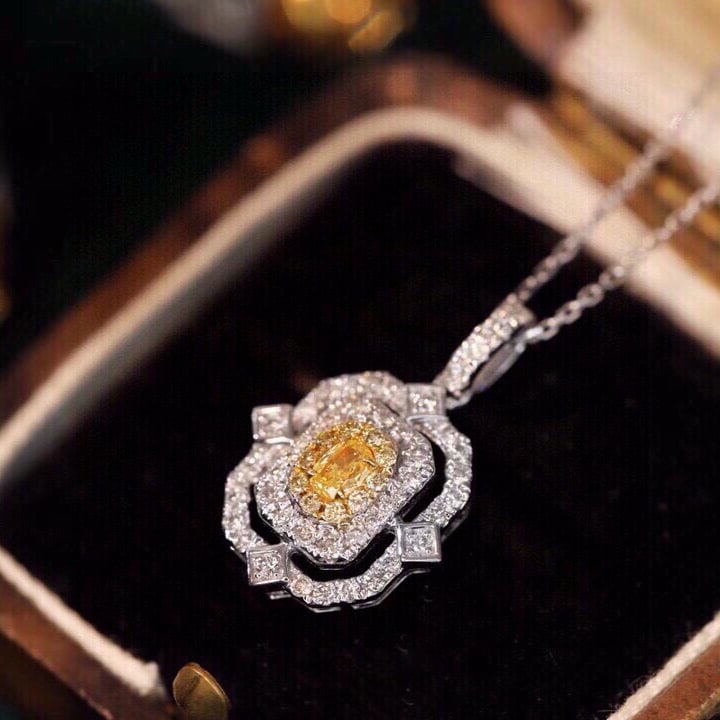 14k Gold 0.45 Ctw Natural Yellow Diamond & Diamond Necklace - 3