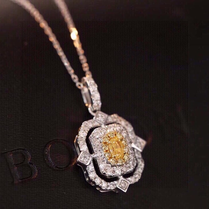 14k Gold 0.45 Ctw Natural Yellow Diamond & Diamond Necklace - 4