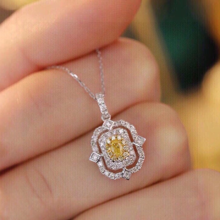 14k Gold 0.45 Ctw Natural Yellow Diamond & Diamond Necklace - 7