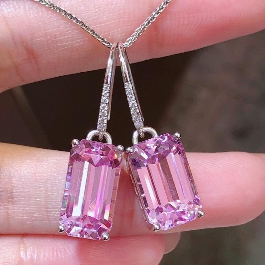 14k Gold 16.23 Ctw Natural Kunzite & Diamond Earrings: Ref:231184153 // gold content:14k gold // main gemstone:kunzite // shape:octagonal // carat weight:16. 16ct // color:pinkish purple // treatment:natural // // adjacent gemstone 2 : diamond //