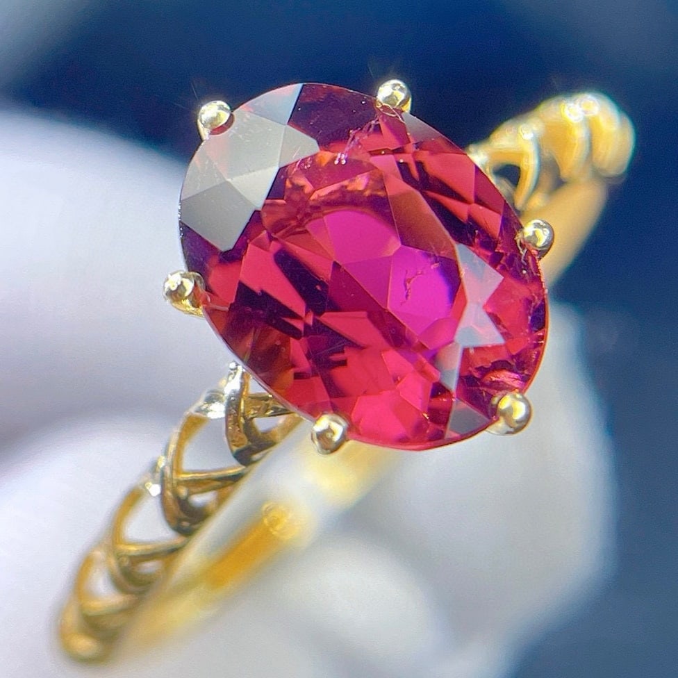 14k Gold 2.1 Ct Natural Tourmaline & Diamond Ring - 2