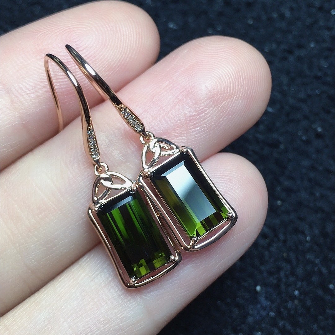 14k Gold 3.76 Ct Natural Tourmaline & Diamond Earrings - 2