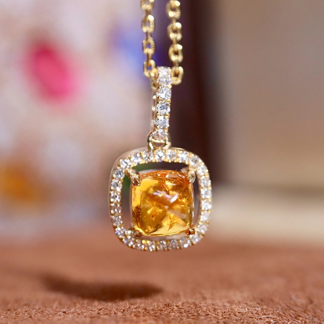 14k Gold 1.1 Ctw Natural Spessartine & Diamond Pendant( Without Chain ) - 4