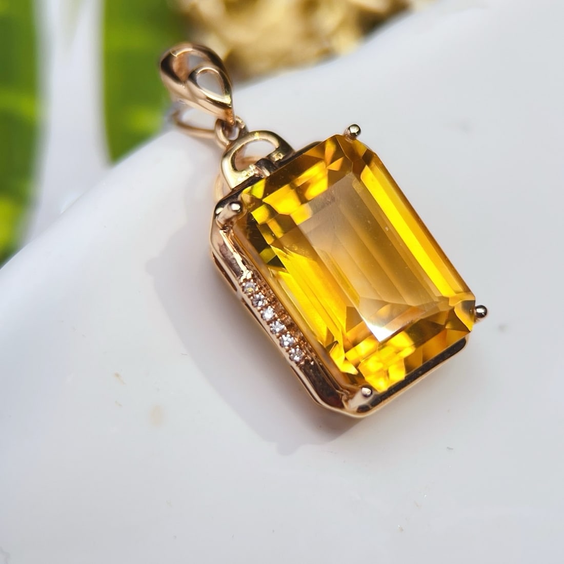 14k Gold 7.18 Ctw Natural Citrine & Diamond Pendant( Without Chain ) - 4