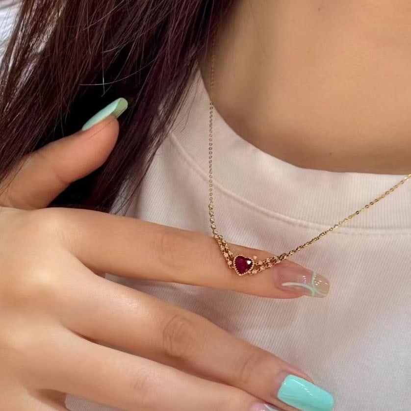 14k Gold 1.00 Ctw Natural Ruby & Diamond Necklace - 4
