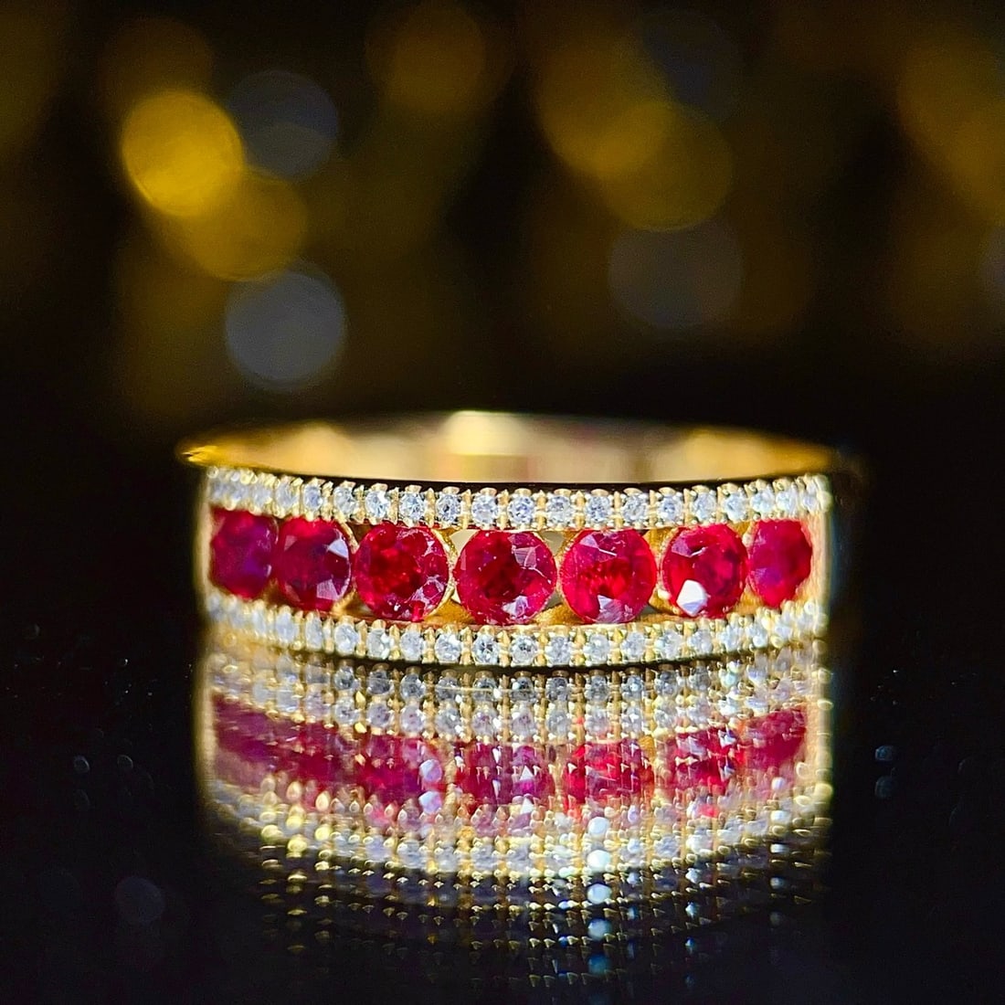 14k Gold 0.85 Ct Natural Ruby & Diamond Ring: Ref:231184183 // gold content:14k gold // ring size:7. 25us // // main gemstone:ruby // shape:round // carat weight:0. 85ct // color:red // treatment:natural // cut grade:g // // adjacent gemstone 2