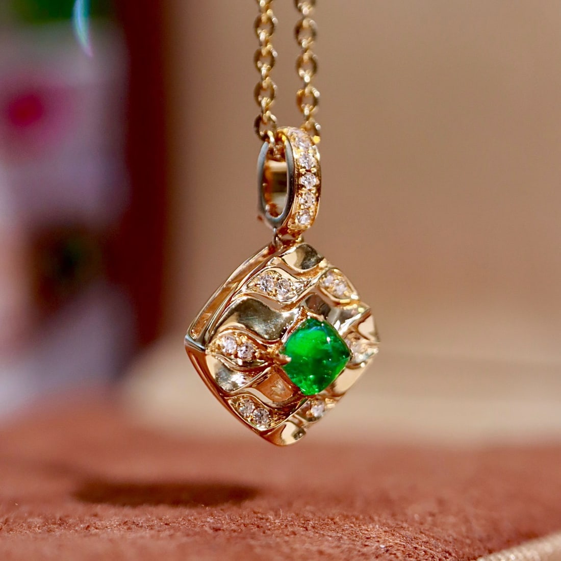 14k Gold 0.63 Ctw Natural Emerald & Diamond Pendant( Without Chain ) - 4