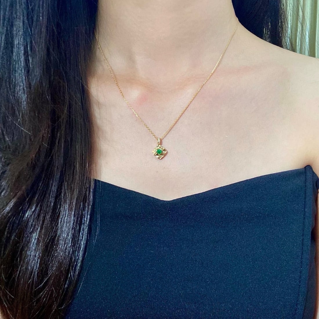 14k Gold 0.63 Ctw Natural Emerald & Diamond Pendant( Without Chain ) - 7