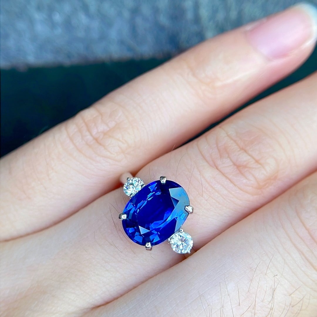 14k Gold 3.46 Ctw Natural Sapphire & Diamond Ring - 2