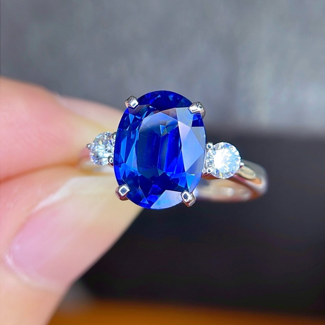 14k Gold 3.46 Ctw Natural Sapphire & Diamond Ring - 6