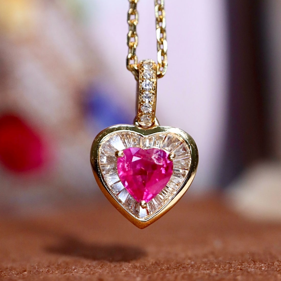 14k Gold 0.46 Ctw Natural Ruby & Diamond Pendant( Without Chain ) - 5