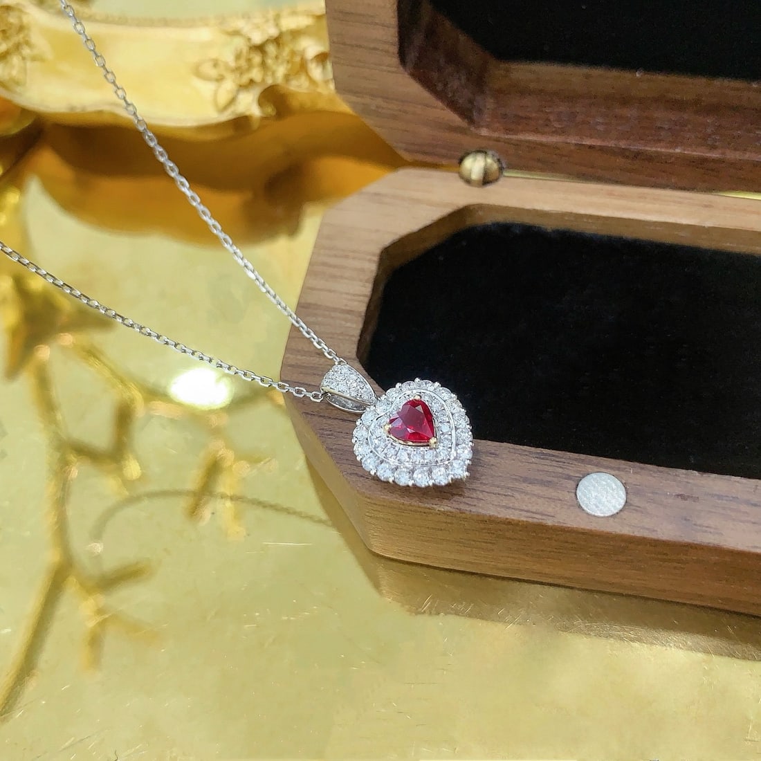 14k Gold 0.58 Ctw Vivid Red Natural Ruby & Diamond Pendant( Without Chain ) - 2
