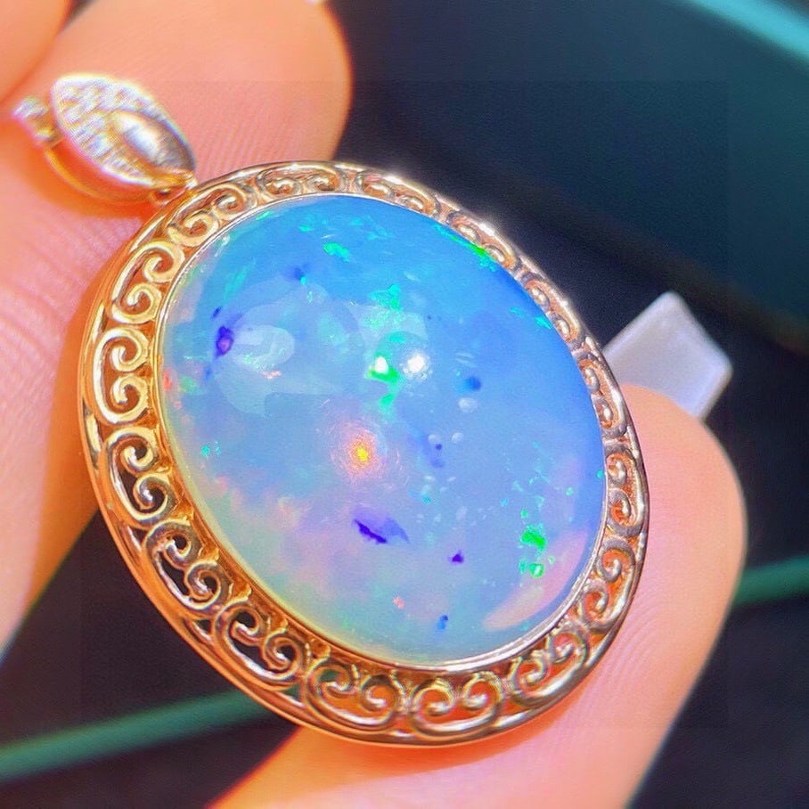 14k Gold 14.23 Ct Natural Opal & Diamond Pendant( Without Chain ) - 2