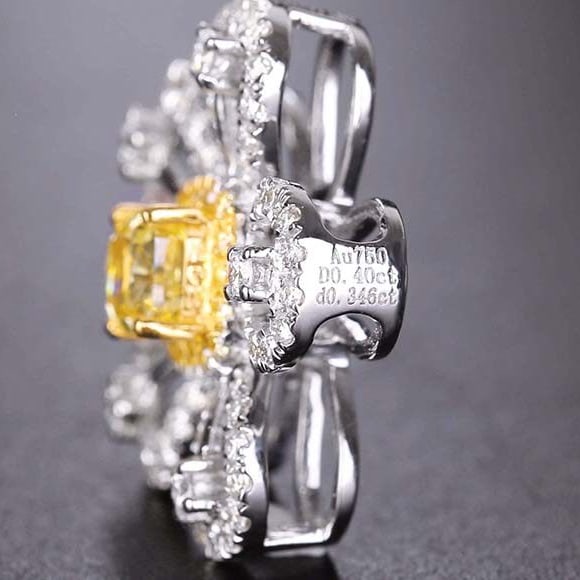14k Gold 0.74 Ctw Natural Yellow Diamond & Diamond & Flowers Pendant( Without Chain ) - 5