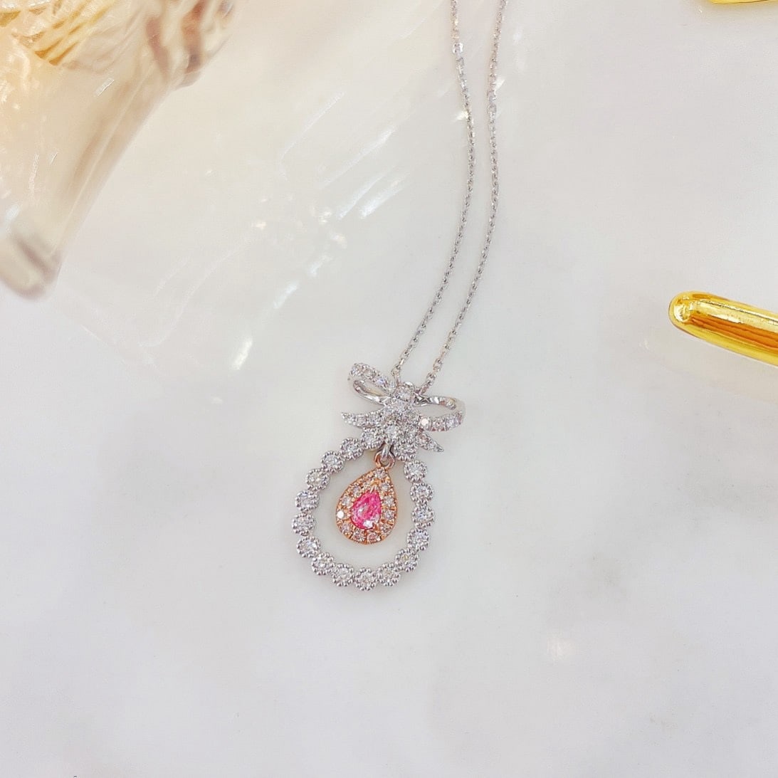 14k Gold 0.33 Ctw Natural Pink Diamond & Diamond Necklace - 3