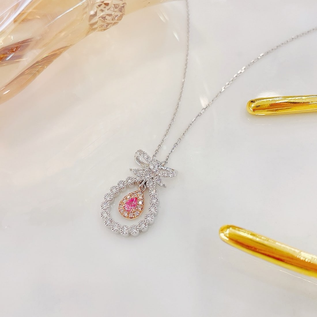 14k Gold 0.33 Ctw Natural Pink Diamond & Diamond Necklace - 4
