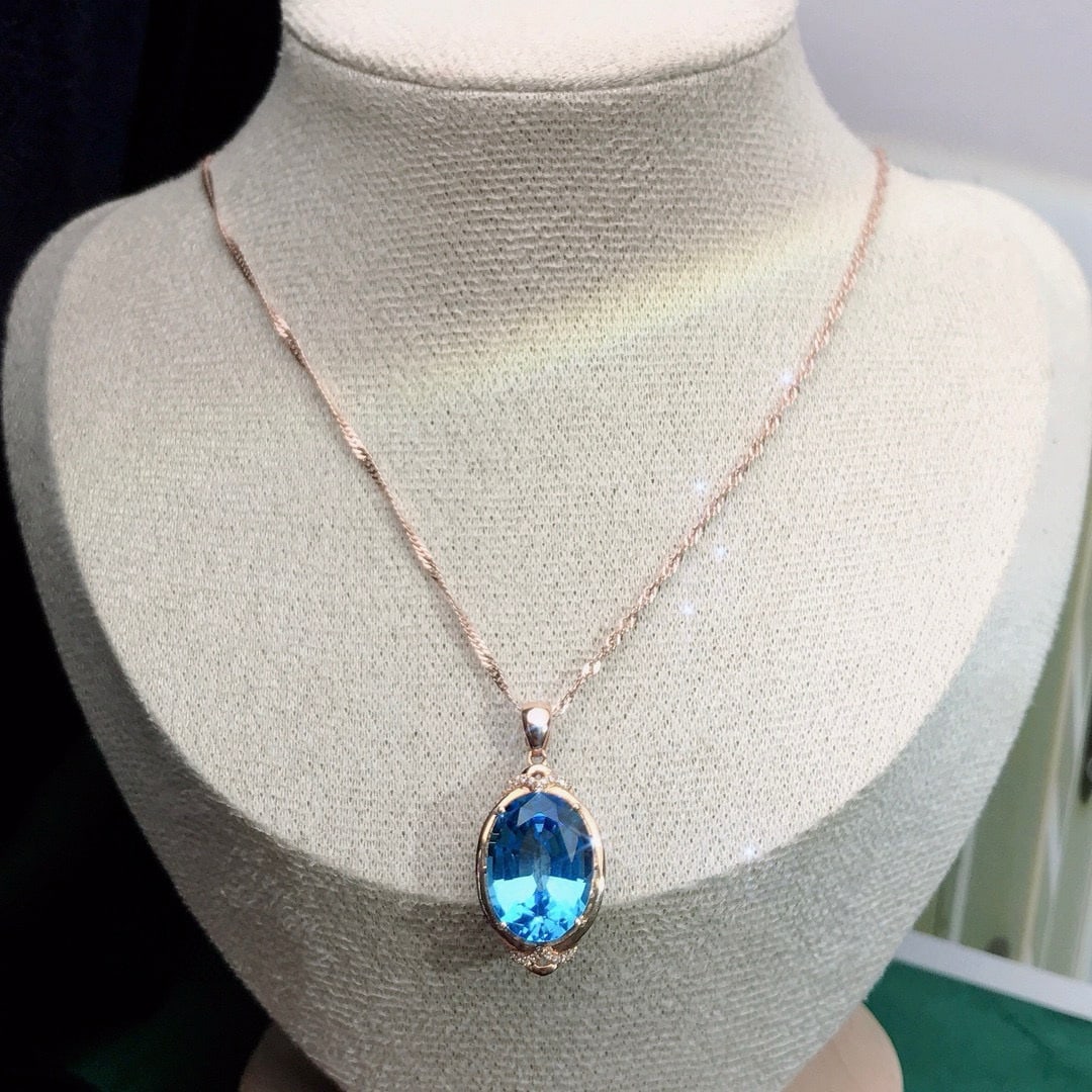 14k Gold 9.75 Ctw Natural Topaz & Diamond Pendant( Without Chain ) - 4