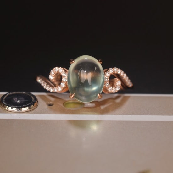 14k Gold 2.09 Ctw Natural Prehnite & Diamond Ring - 6