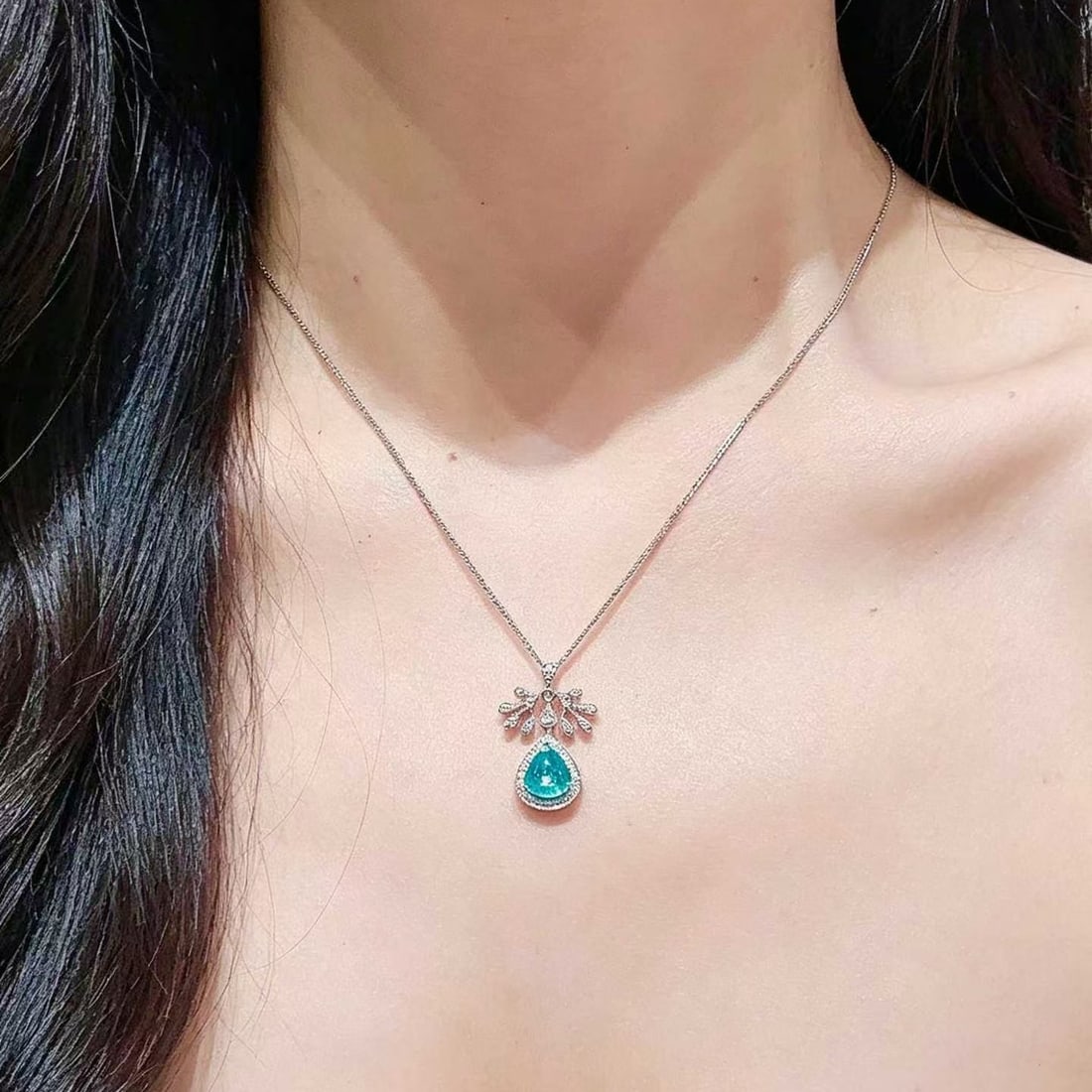 14k Gold 1.01 Ct Natural Paraiba Tourmaline & Diamond Pendant( Without Chain ) - 5