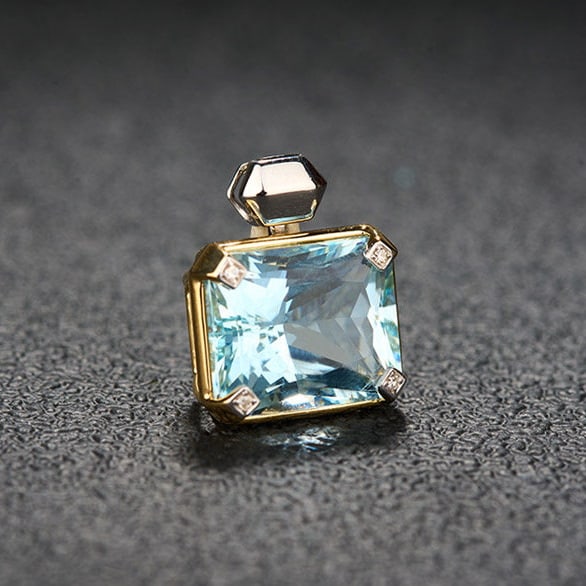 14k Gold 5.31 Ct Natural Aquamarine & Diamond Pendant( Without Chain ) - 2