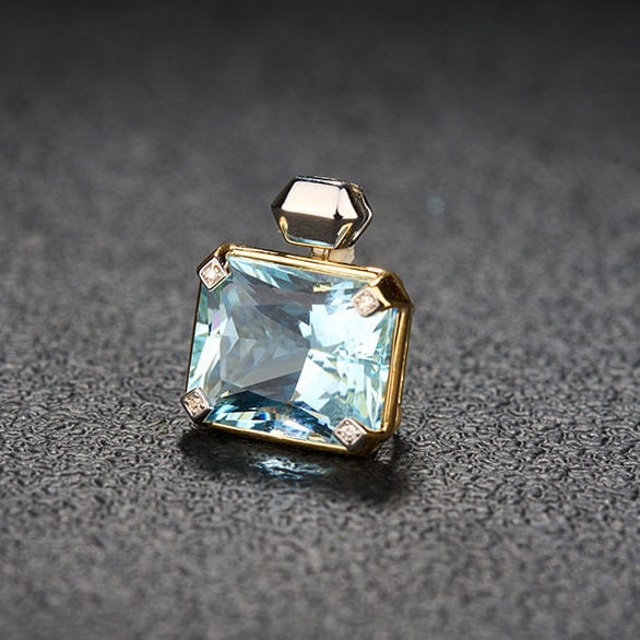 14k Gold 5.31 Ct Natural Aquamarine & Diamond Pendant( Without Chain ) - 3