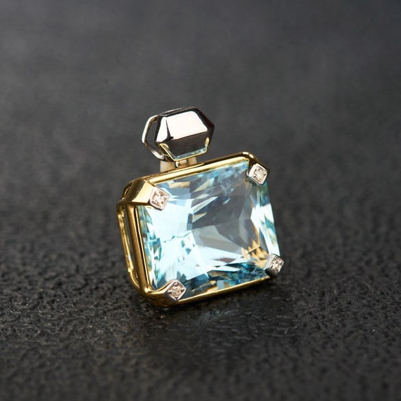 14k Gold 5.31 Ct Natural Aquamarine & Diamond Pendant( Without Chain ) - 6