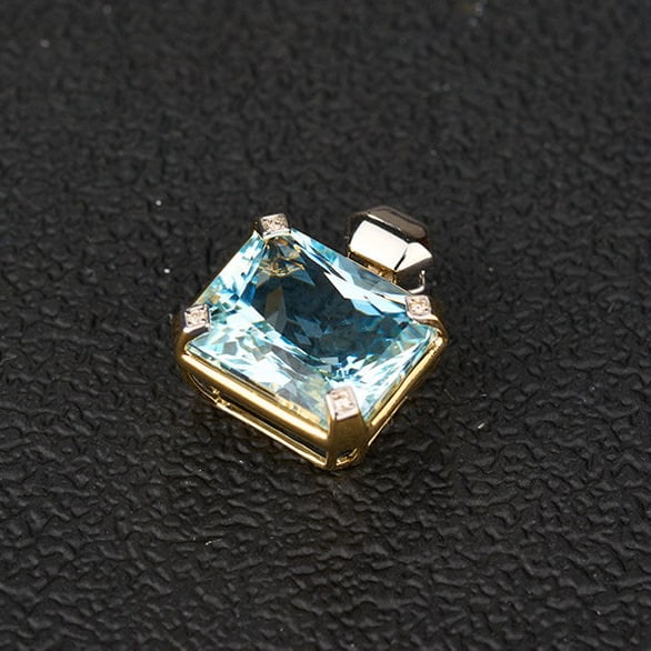 14k Gold 5.31 Ct Natural Aquamarine & Diamond Pendant( Without Chain ) - 7