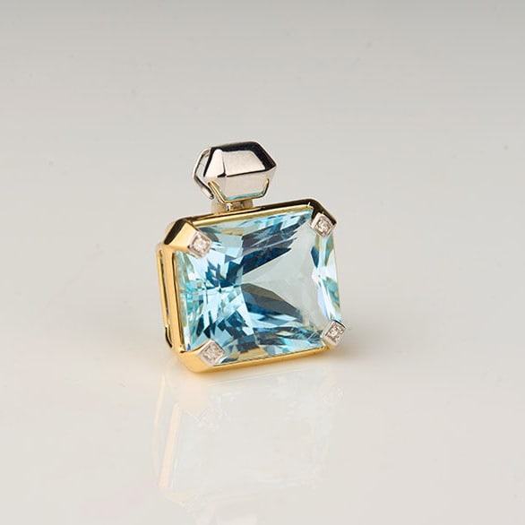 14k Gold 5.31 Ct Natural Aquamarine & Diamond Pendant( Without Chain ) - 8