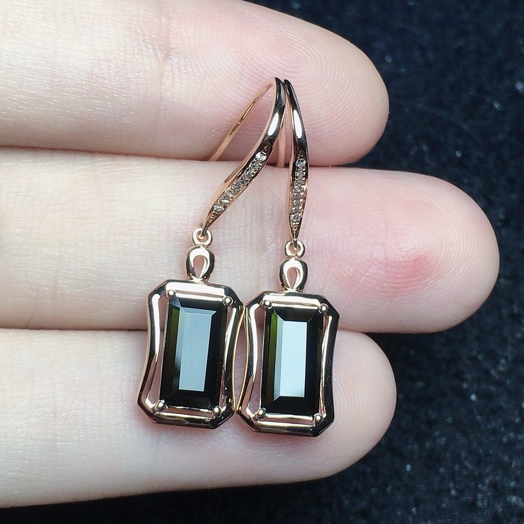 14k Gold 2.52 Ct Natural Tourmaline & Diamond Earrings - 2