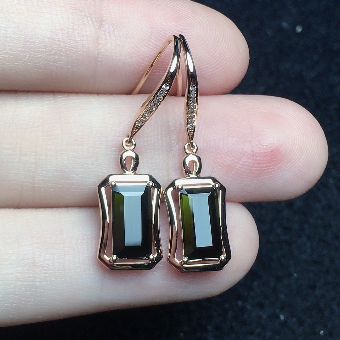 14k Gold 2.52 Ct Natural Tourmaline & Diamond Earrings - 3