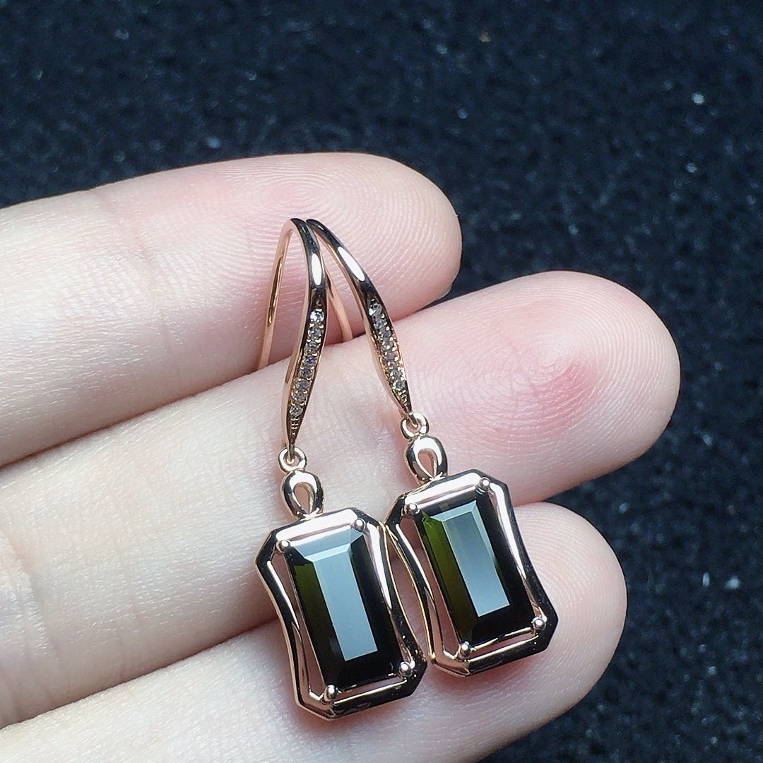 14k Gold 2.52 Ct Natural Tourmaline & Diamond Earrings - 4